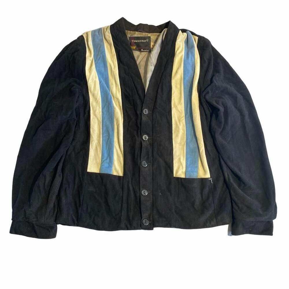 Towncraft Penneys Cardigan Size M Black Blue Striped Vintage